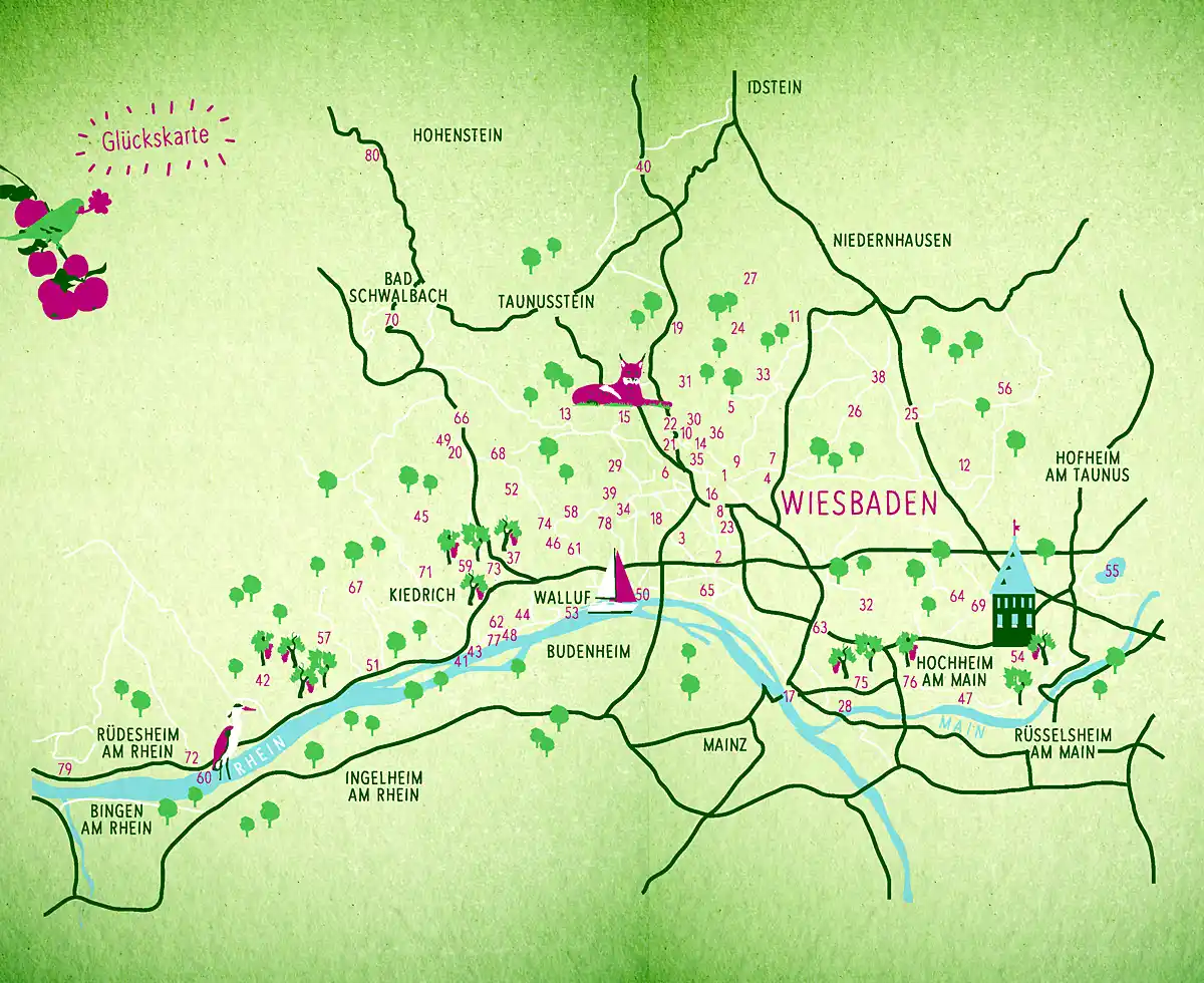 Übersichtskarte »Grüne Glücksorte in und um Wiesbaden«
